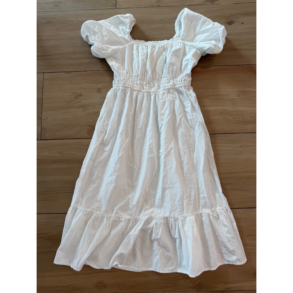 Zzy Lizzy White Cotton Smocked Midi Dress Puff Sleeve Cottagecore Womens Large